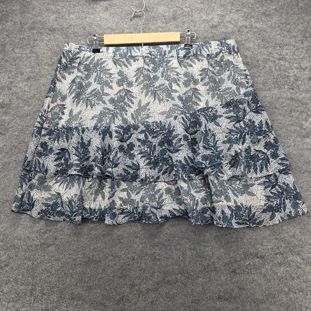 Eloquii Skirt Womens 18 Blue White Floral Ruffle Tiered Polyester Lined NWT